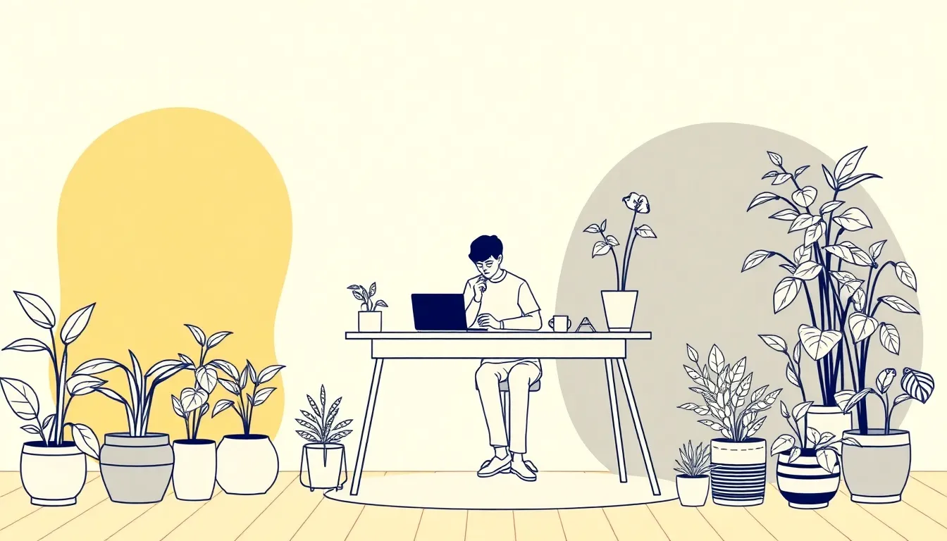Low-maintenance houseplants including snake plant and pothos on shelf