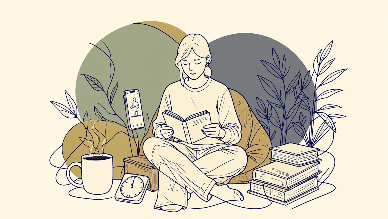 person reading book during coffee break in busy schedule