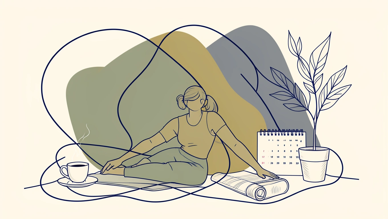 person doing daily stretching routine on yoga mat at home