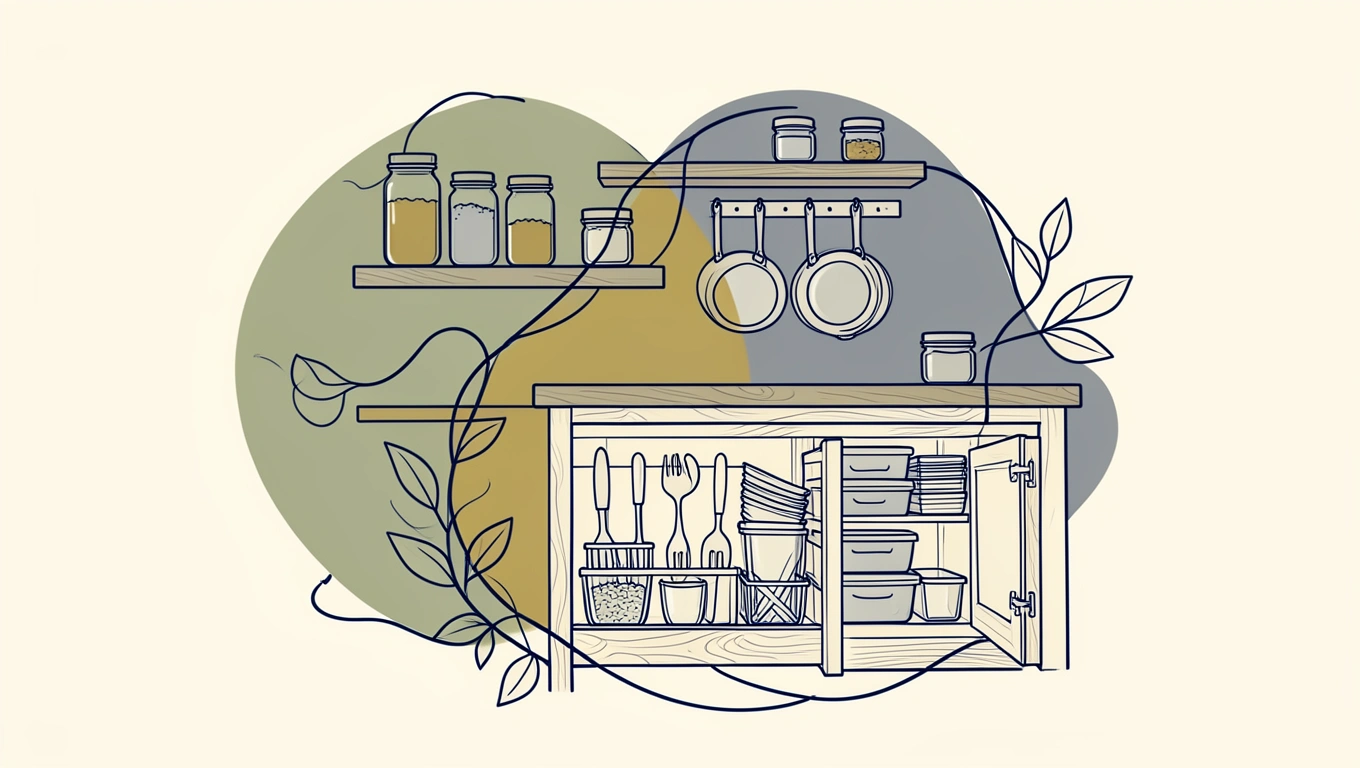 Neatly organized small kitchen with vertical storage and drawer dividers