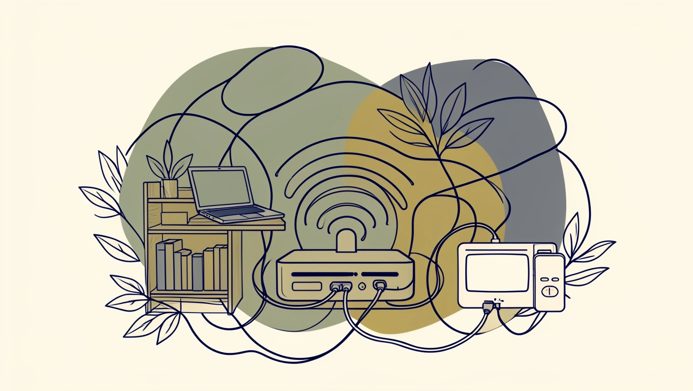 Router positioned centrally in a home for optimal Wi-Fi signal coverage